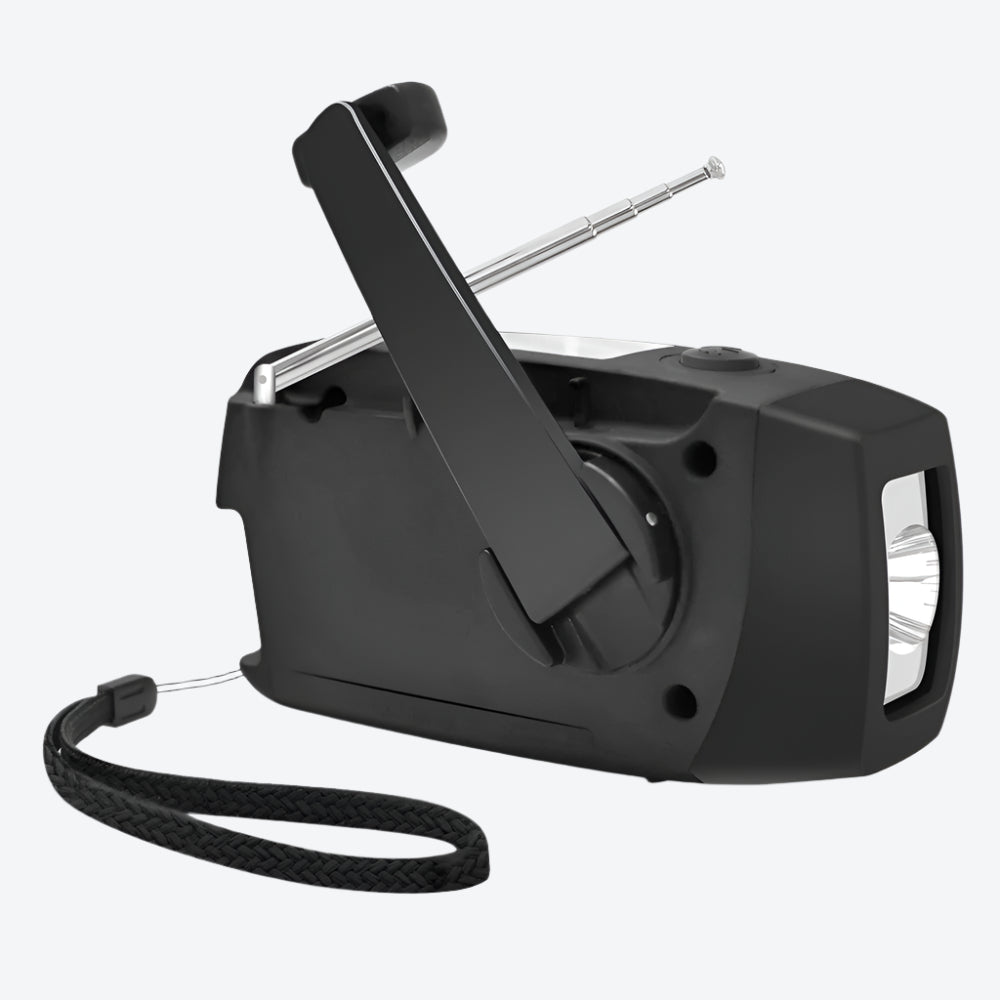 Portable Radio with Solar Power, Hand Crank, Charging Cable, Power Bank, Flashlight