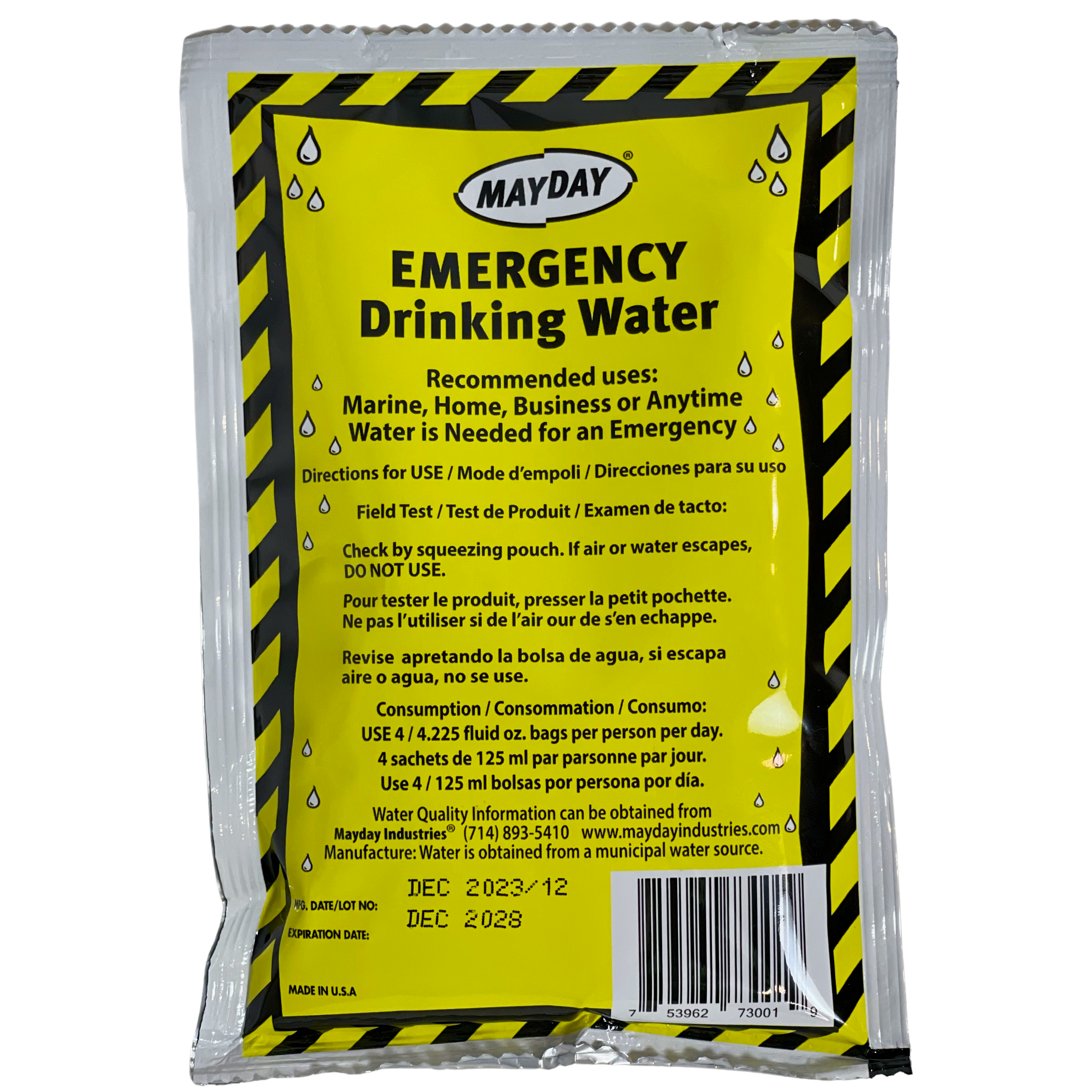 Mayday Emergency Hydration Pouches: 5-Year Shelf Life Water 24 Pack (3000 ml/101.4 oz)