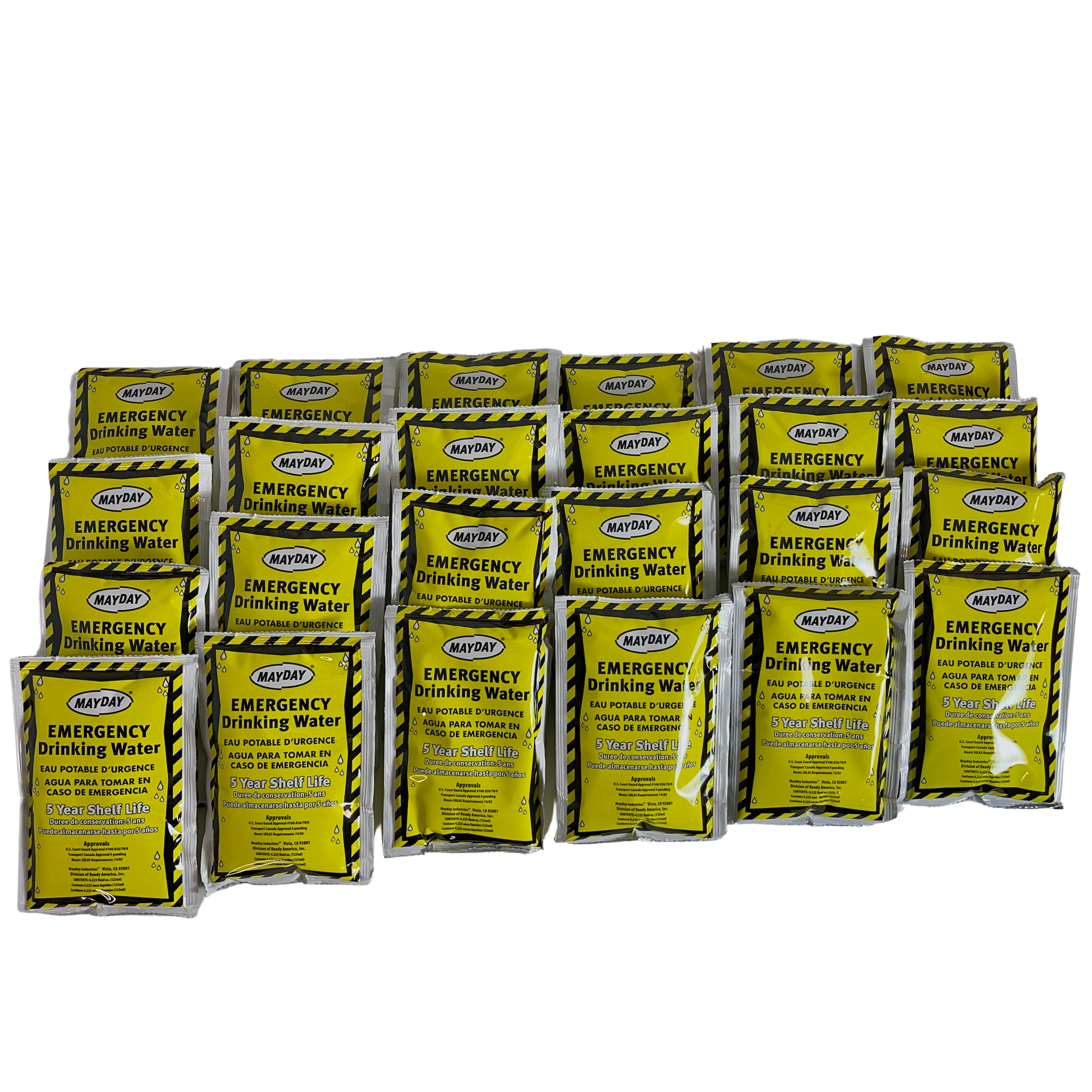 Mayday Emergency Hydration Pouches: 5-Year Shelf Life Water 24 Pack (3000 ml/101.4 oz)