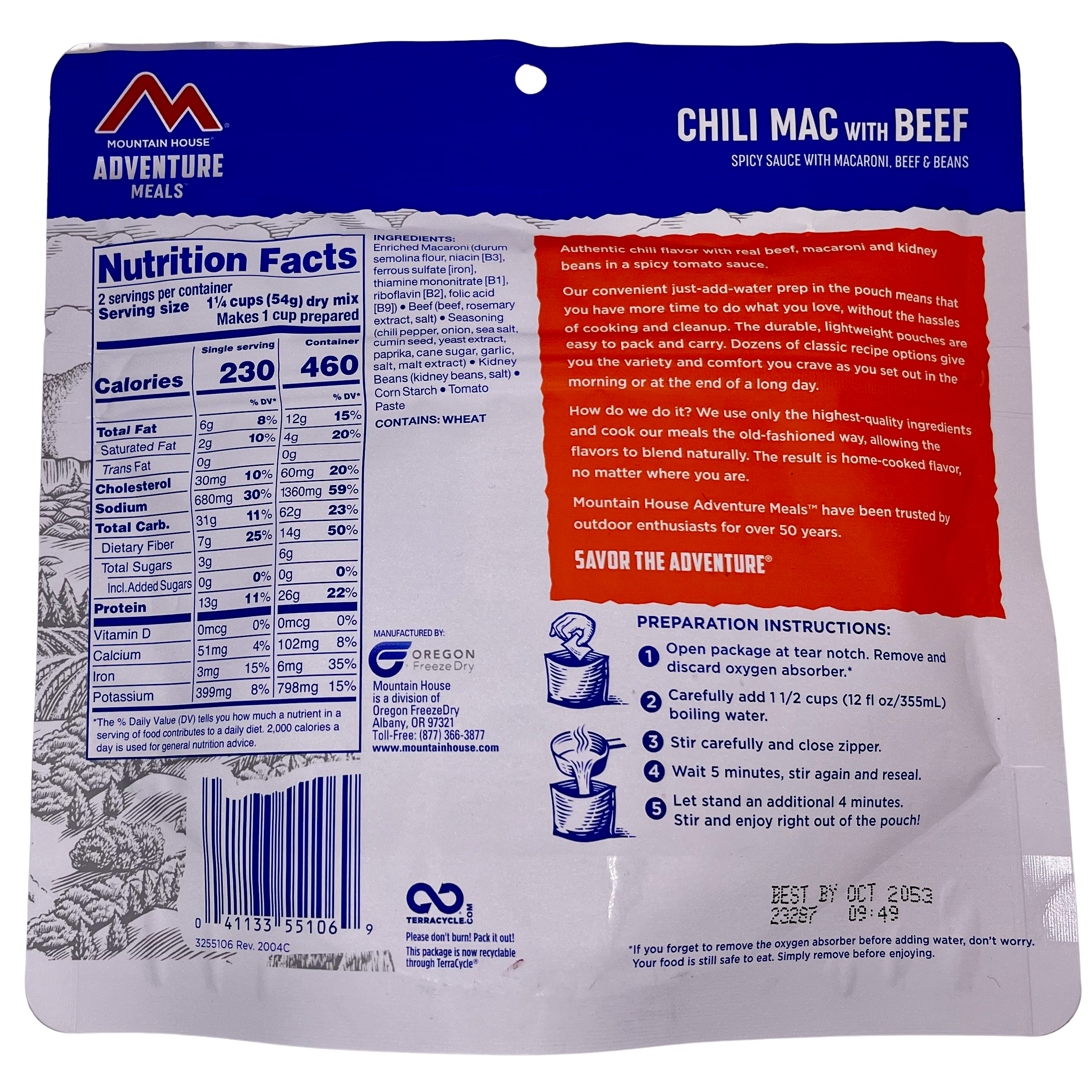 Mountain House Chili Mac with Beef | Freeze-Dried Backpacking & Camping Food | 2 Servings