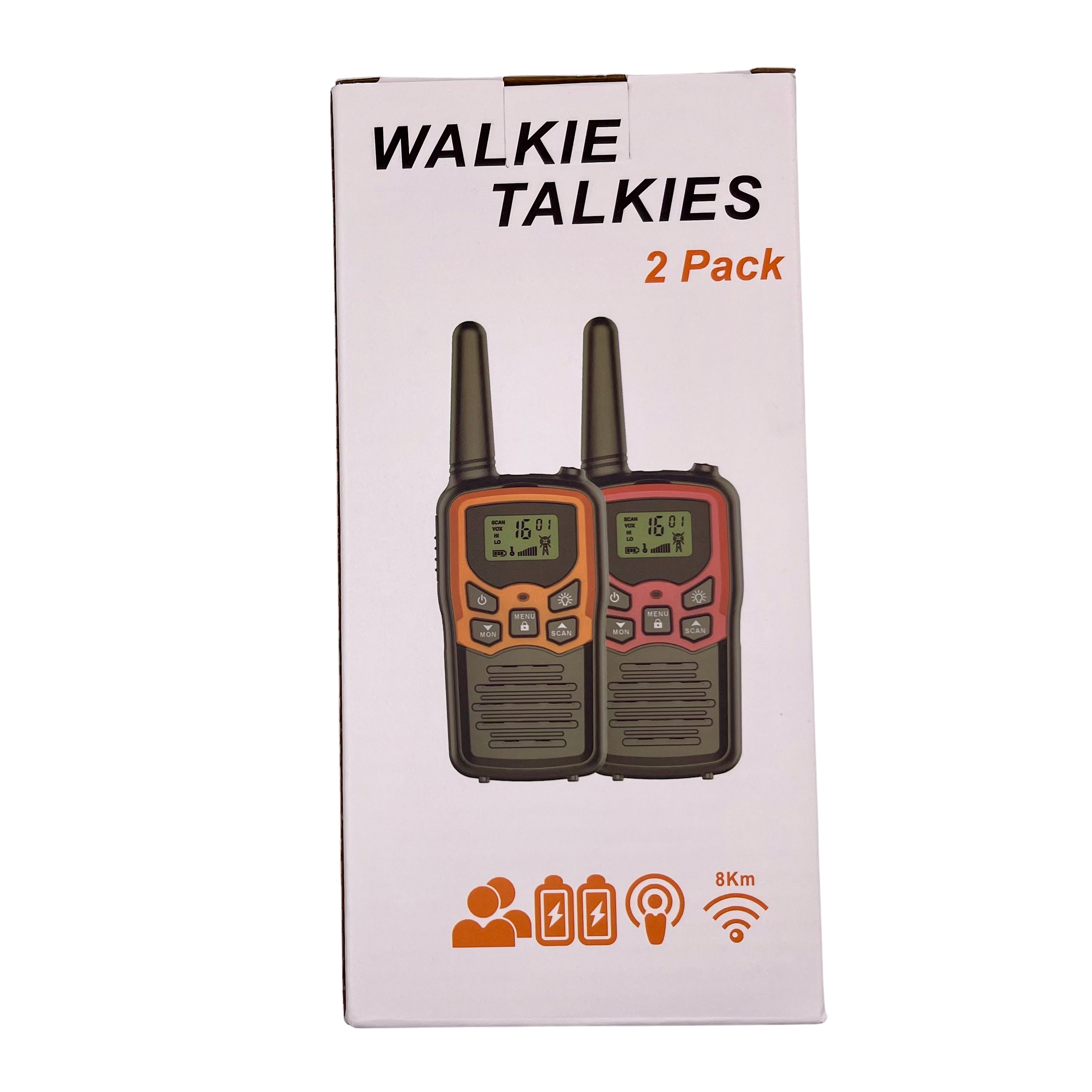 MOICO Long Range Walkie Talkies with LED Flashlight | 22 FRS Channels | Orange 2-Pack