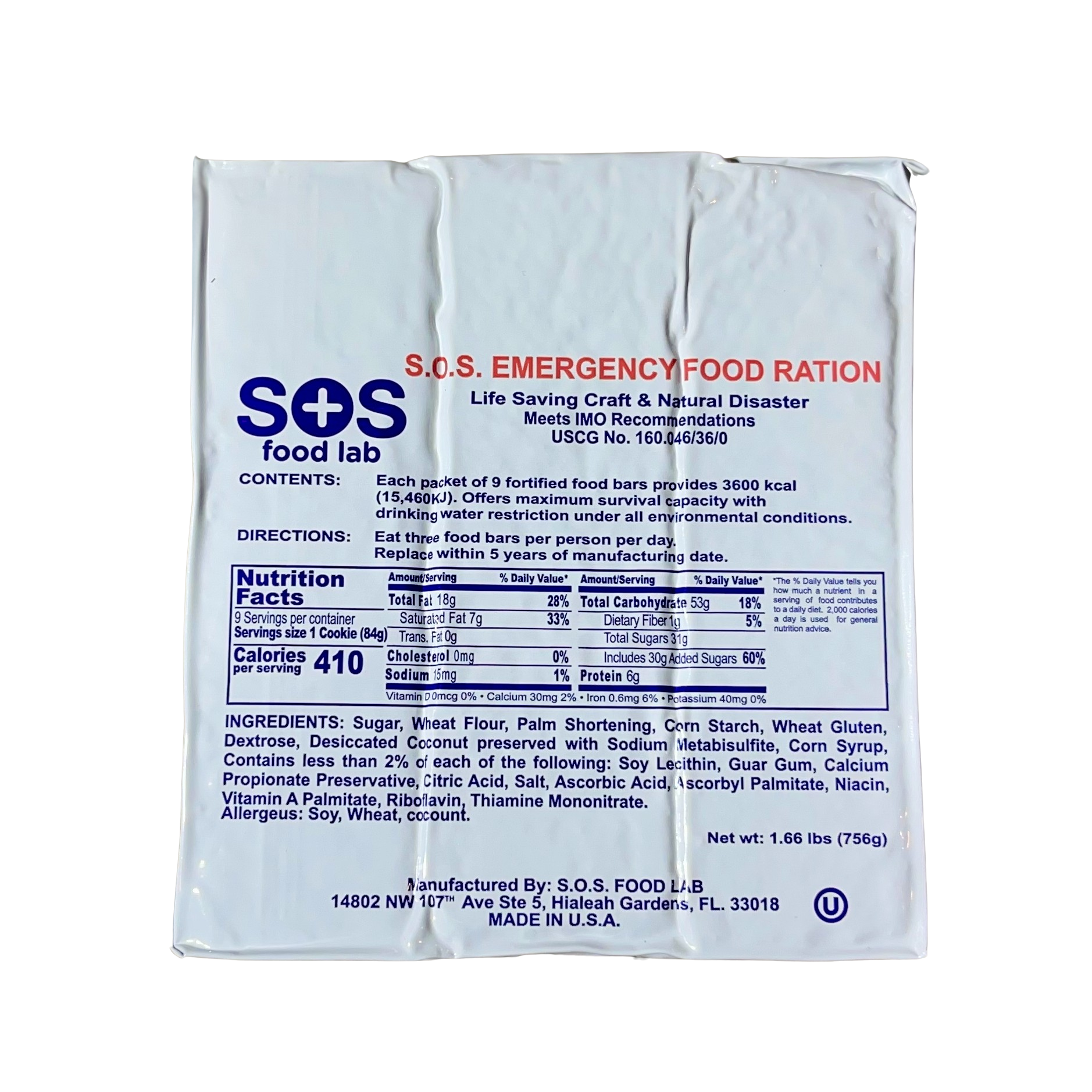 SOS Food Lab 3-Day Emergency Food Supply: Natural Disaster Rations