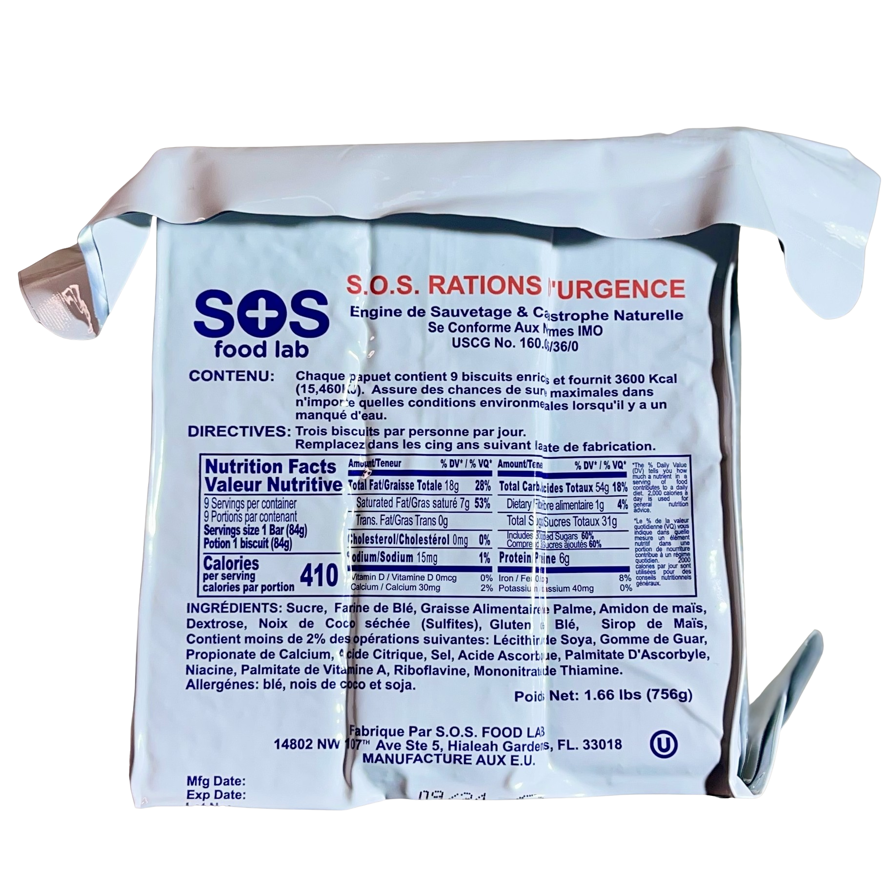 SOS Food Lab 3-Day Emergency Food Supply: Natural Disaster Rations